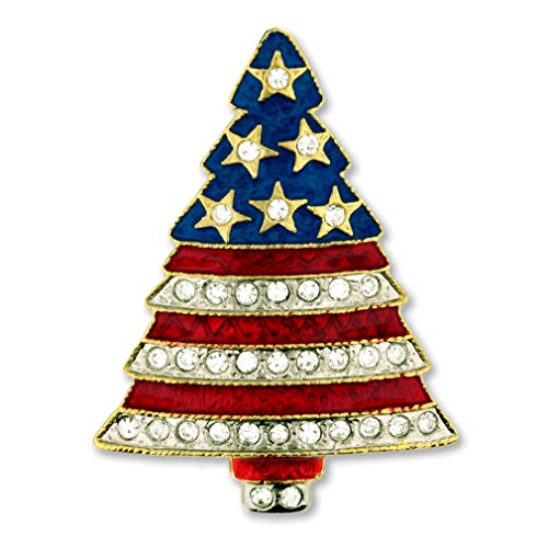 Pinmart's Rhinestone Patriotic Christmas Tree Holiday Brooch Pin #TOP14
