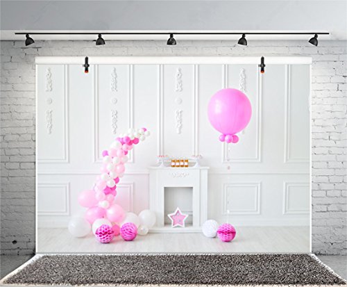 Qinunipoto 写真撮影用 背景布 撮影用 背景 happy birthday 誕生日 写真背景布 撮影 小道具 人物撮影用 白の背景 紫の風船 女の子の誕生日 屋内写真の背景 誕生の背景 パーティーの背景 ビニール 3.5x2.5m
