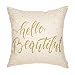 Fjfz Girl Nursery Décor Hello Beautiful Motivational Sign Inspirational Quote Girly Decoration Cotton Linen Home Decorative Throw Pillow Case Cushion Cover for Sofa Couch, 18" x 18"