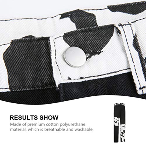 KESYOO Jeans Feminino Cow Jeans Patchwork Jeans Jeans de Cintura Alta Jeans Slim Calça Reta Patch Ca