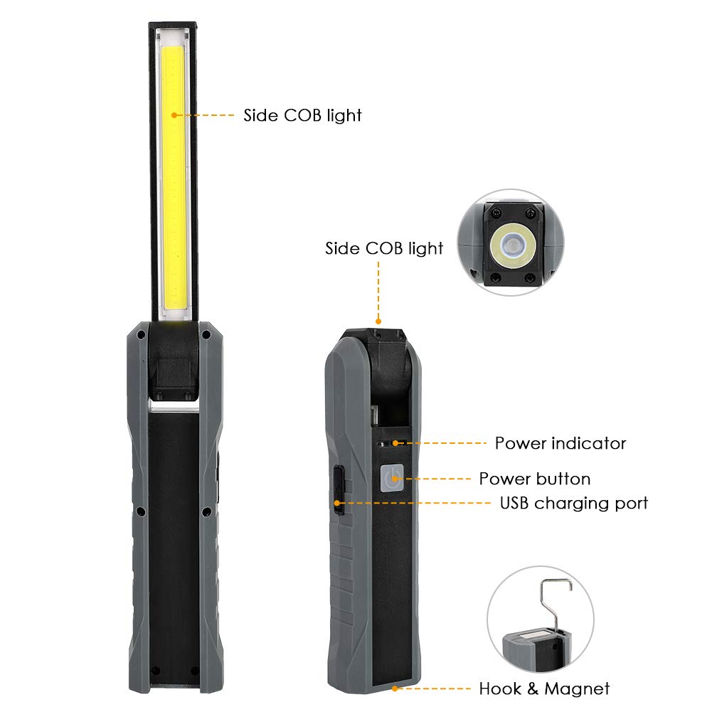 Luce Lavoro LED Ricaricabile HAOFY - Torcia Magnetica 4 Modalità Con Gancio E Base Girevole - Foto 8