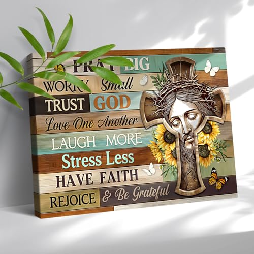 Christian Wall Art Office Religious Wall Decor Pictures for Prayer Room Inspirational Bible Verses Bathroom Scripture Canvas Framed Artwork Painting Home Decorations for Living Room, Bedroom 12"x16"