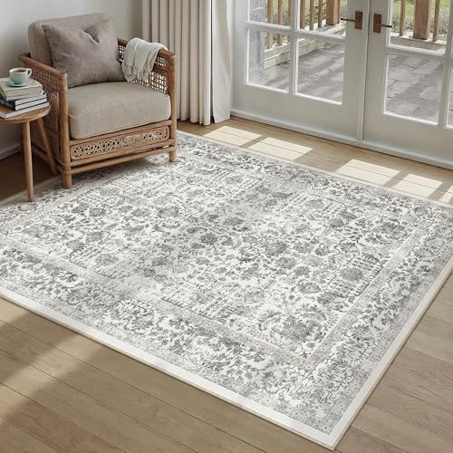 Black Area Rug 4x5 Office Entryway Rug Machine Washable Kitchen Vintage Distressed Non Slip Carpet Indoor Retro Floral Accent Throw Door Mat for Bathroom Bedroom Dining Living Room
