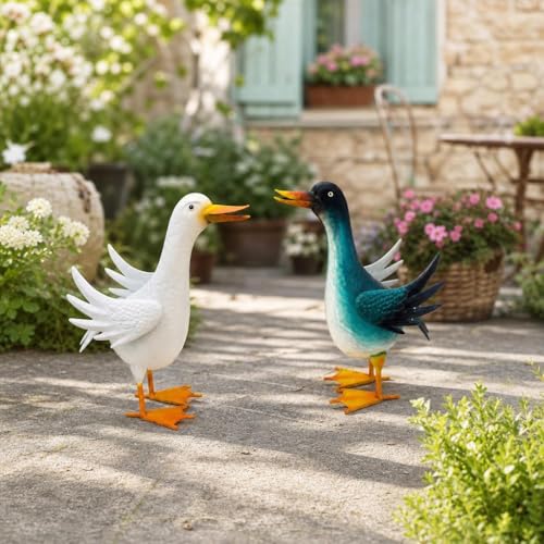 Sculpture canard fer forgé blanc objet déco table basse patio et chambre