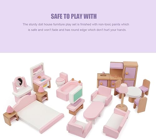 Miniatura 5 de 22 piezas de mini muebles de madera accesorios a escala 1:12 mini muebles de madera para mini sala de estar, cocina, comedor, dormitorio, baño