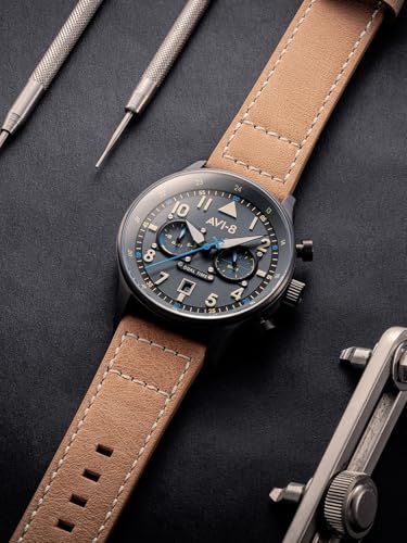 Image of AVI-8 Men's 43.5mm Hawker Hurricane Carey Dual Time Watch with Leather Strap AV-4088
