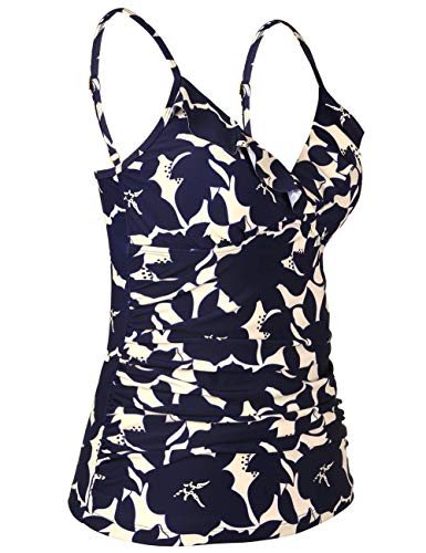 Image of Hilor Women's Tankini Tops Shirred Ruffled Swimsuits V Neck Swimwear Top