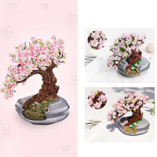 Tosbes Sakura Baum Bausteine, 426+ Stück Verfärbt Topfpflanzen Modell Bausatz, Kreative Bonsai Blume, Botanik Kollektion… – Bild 6