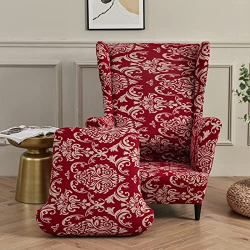 Guli Wingback Chair Cover 2-Piece, Wing Chair Covers Armchair Chair Slipcovers Spandex Sofa Cover Furniture Protector Machine Washable Removable For Living Room,Bedroom,Hotel(Red2) #TOP1