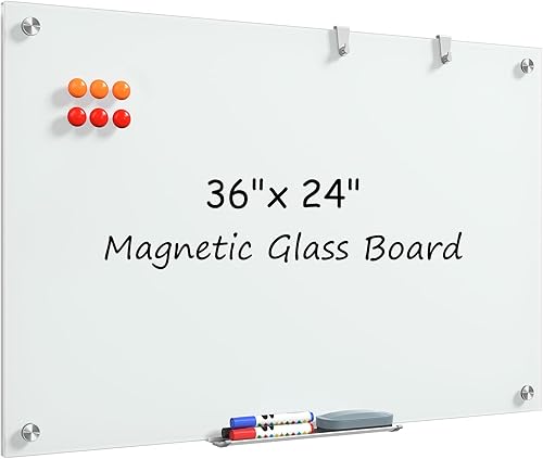 Miniatura 12 de MaxGear Pizarra blanca magnética de cristal de borrado en seco de 60 x 40 pulgadas, pizarra blanca grande sin marco con 1 borrador, 3 marcadores y 6
