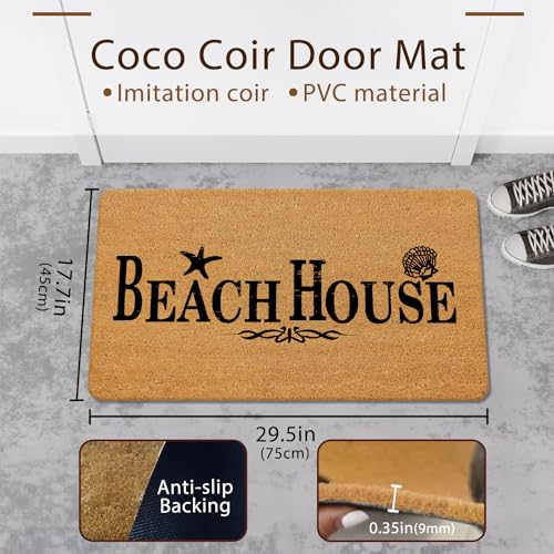 Likjad Beach House Door Mat Decor, Coastal Welcome Rug Outdoor Front Porch17x30 inch - Image 3