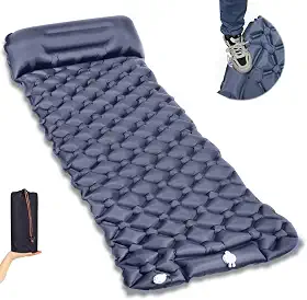 Colchão Inflável Solteiro, Azul, 190 cm x 60 cm x 5 cm, à Prova d'Água, Ideal para Camping e Aventuras ao Ar Livre
