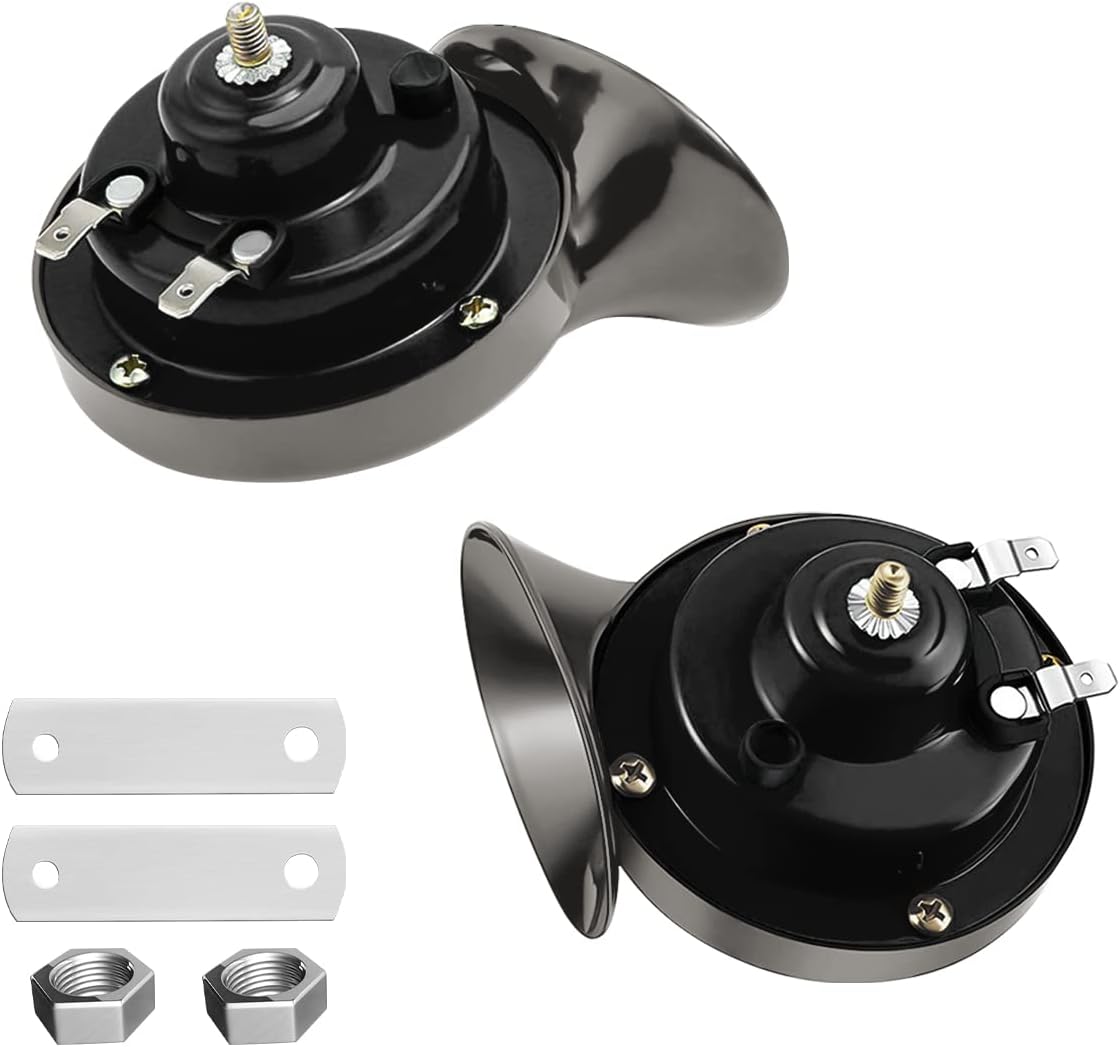 BLAU GRUN 2PCS 300DB Super Loud Train Horns, 12V Waterproof Air Horns Replacement Kit, Car Air Electric Snail Double Horn, Automotive Accessories Universal for Motorcycle, Truck, Bike, Boat (Gray)