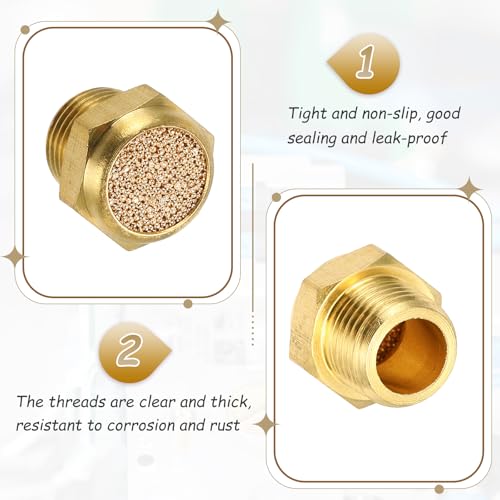 QUARKZMAN 3 Stück Pneumatischer Auspuffschalldämpfer 1/8 NPT Männlich Gesinterter Bronzeschalldämpfer Luftleitungsfittings Für Pneumatische Werkzeuge Und Industriemaschinen