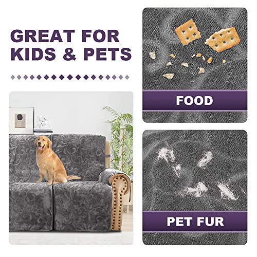 Meillemaison Recliner Sofa Covers For 3 Cushion Couch,100% Waterproof Velvet Recliner Sofa Slipcover With Cut Flower Pattern,Washable Reclining Furniture Protector With Elastic Straps,Grey #TOP5