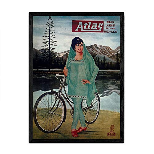 Nacnic Poster vintage Atlas - India. Lame per decorare gli interni con immagini vintage e pubblicità antica. Dipinti di decorazione retrò. Dimensione A4 con telaio