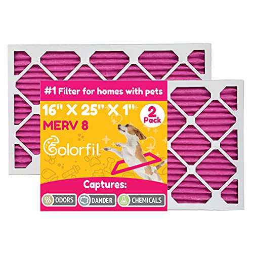 Colorfil 16X25X1 Air Filter, Odor Reduction, Color-Changing, Pleated HVAC AC Furnace Air Filter for Homes with Pets, MERV 8 (2-Pack)