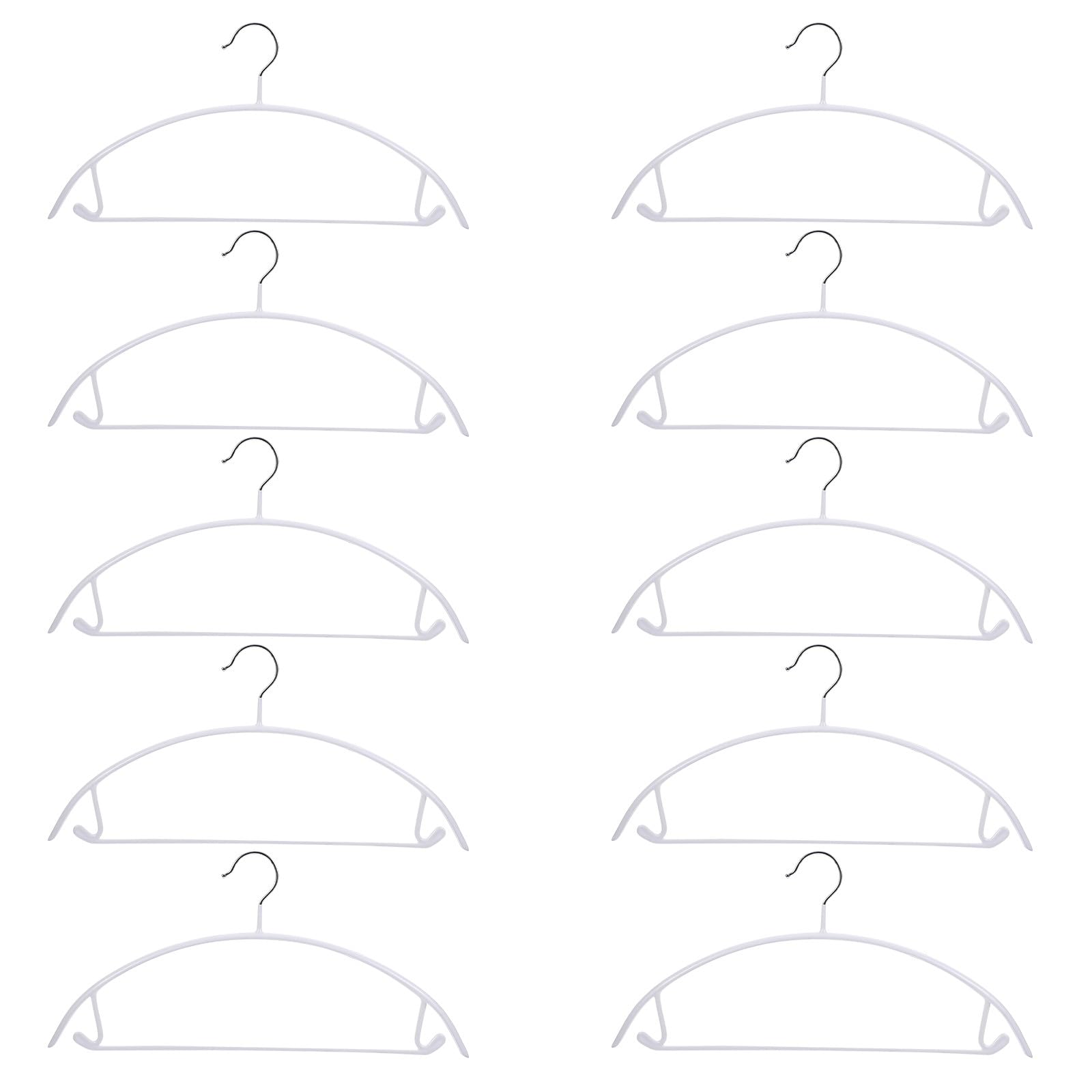 10 Perchas de PVC Recubrimiento Antideslizante para Ropa, Resistentes hasta 8kg, Diseño Semicircular, Ideales para Dormitorios y Armarios Blancos