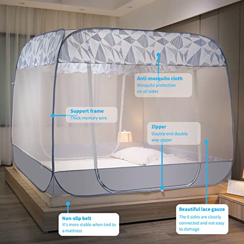 Betthimmel für Babys Faltbares Moskitonetz Bett Baldachin 180x170x200 cm Tragbare Reise für Einzel Extra groß für Doppelbett Pop Up Camping Zelt Netting Blau - Image 5