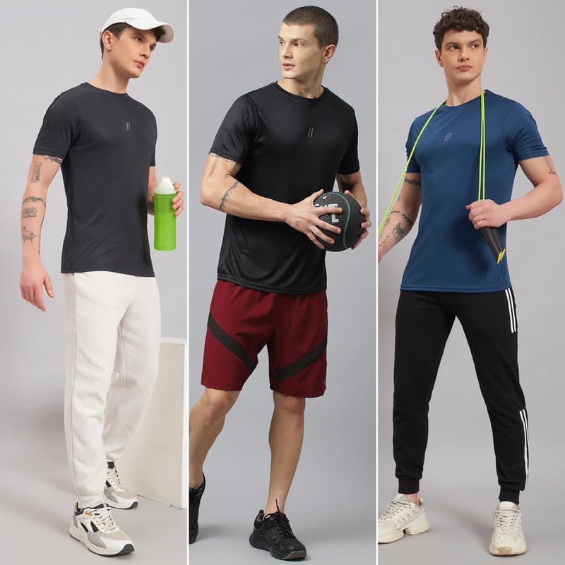 Image of ATICX Slim Fit Polyester Sports T-Shirt for Men - Round Neck Quick Dry Fit Half Sleeve Breathable Stylish Gym & Workout Tee - Lightweight Running Cycling Football Swimming Training Sportswear Top