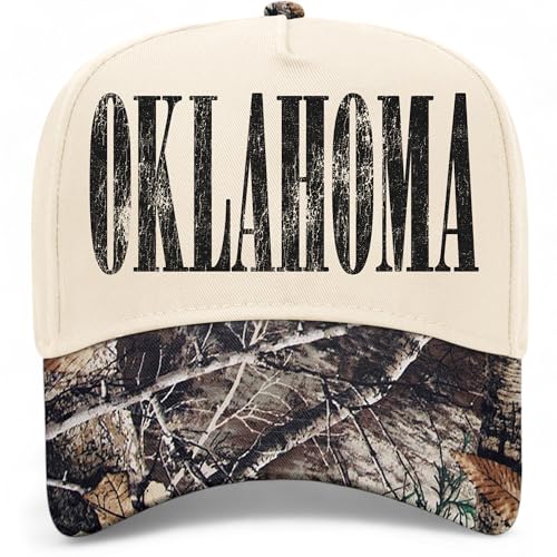 Oklahoma Cracked Vintage Trucker Hat | OK | Premium Adjustable Snapback Baseball Hat for Men & Women (US Alpha One Size Tree Camo/Natural)