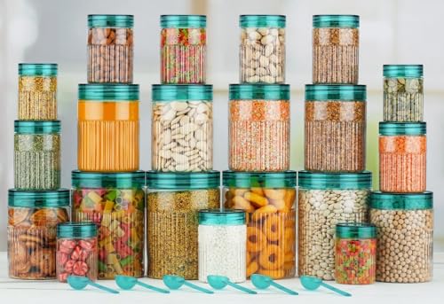 Image of pet Food Storage Containers Set with Airtight Lids, Kitchen Organisation Jars for Pasta, Spices, Dry Goods, Stackable (24 Pcs SKY)