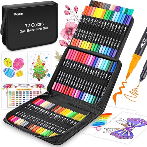 iBayam Art Markers Set 72 Colors Dual Tip Brush Pens for Adult Coloring Book Note-Taking Calligraphy Journaling Sketching and Lettering with Gift Case for Adult Office Art Supplies