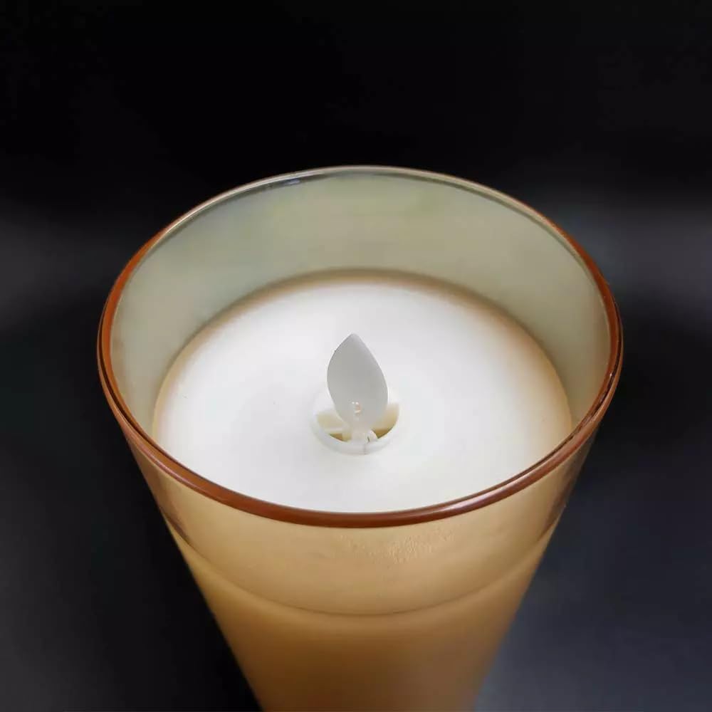 FYCAN Moving Flameless LED Glass Pillar Candle 3xAAA Battery Powered Flickering Effect Real Wax with Faux Wick Moving Flame Single Steady Candle Light, Remote Controller 2