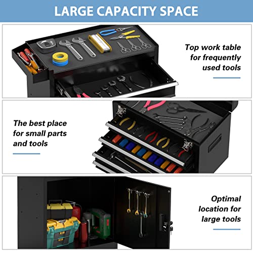 Dusacom 5-Drawer High Capacity Rolling Tool Chest, Removable Toolbox On Wheels Organizers, Lockable Tool Box Tool Storage Cabine With Drawers And Wheels For Workshop And Warehouse (Black) #TOP1