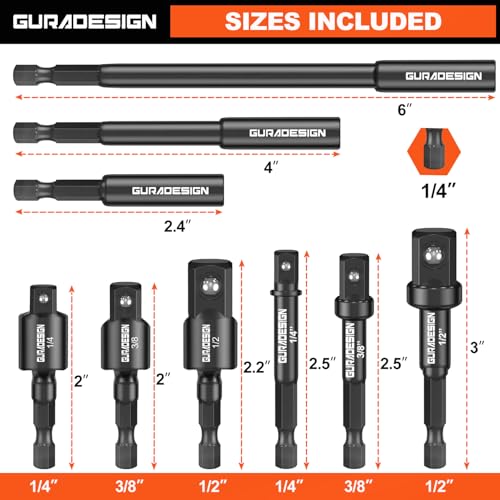 GURADESIGN 9 Piece Impact Drill Socket Adapter Set with Universal Joints - Image 2