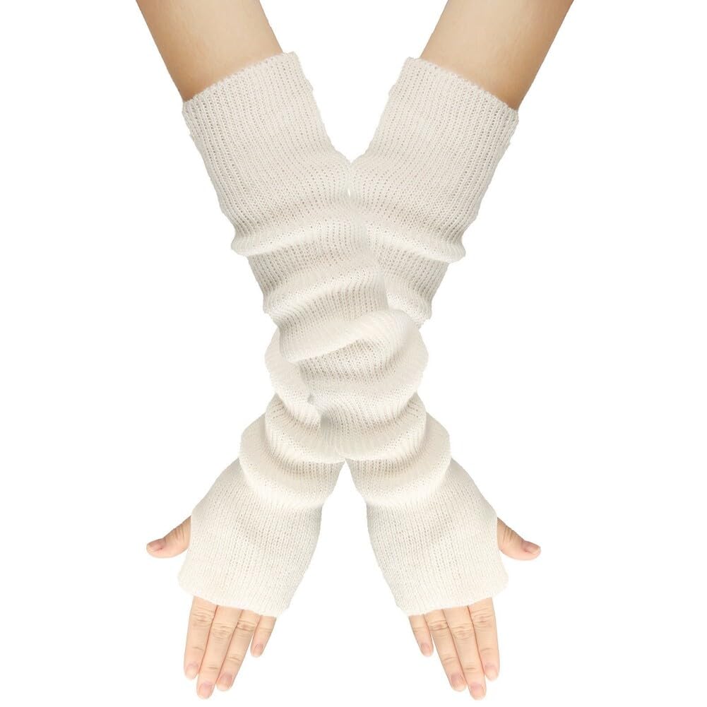Arm Warmer Fingerless Gloves for Women Long Arm Sleeves Knitted Elbow Gloves Thumb Hole Gloves for Snowy Cold Weather