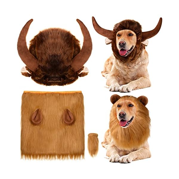 2 pieces realistic funny lion mane for dogs costumes dog lion mane lion wig for medium to large sized dogs, large dog halloween costumes, lion mane for dog halloween costumes for dogs