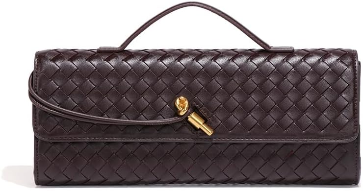 Women's for Woven Evening Bags Vegan Leather Clutch Handbags, Trendy Crossbody Bag Clutch Purses (Chocolate)