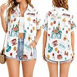 VILOVE Magical Shirt for Women Magic Hawaiian Shirts Princess Tshirt Funny Castle Graphic Family Vacation Button Up Tops