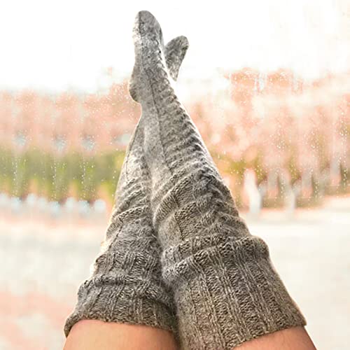 Vethin Women's Cable Knit Thigh High Socks Over Knee High Long Tube Leg For Warmers Stockings Extra Long Winter Knit Warm Thick Tall Long Boot Stockings Leg Warmers(2Pcs Gray) #TOP4