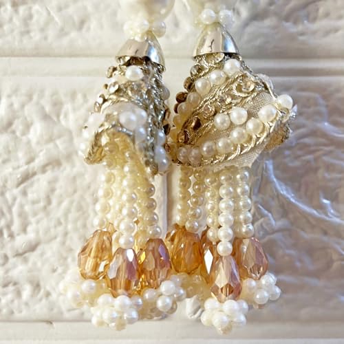 Image of Adikala Craft Store Handmade Ethnic Latkan Tassel Set of 2 for Saree Pallu, Blouse, Suits, Dupatta, Lehenga Decor (Silver 1L)