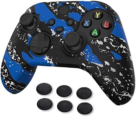 playvital Tri-Color Pink & Purple & Blue Camouflage Anti-Slip Silicone Cover Skin for Xbox Series X Controller, Soft Rubber Case Protector for Xbox Series S Controller with Black Thumb Grip Caps