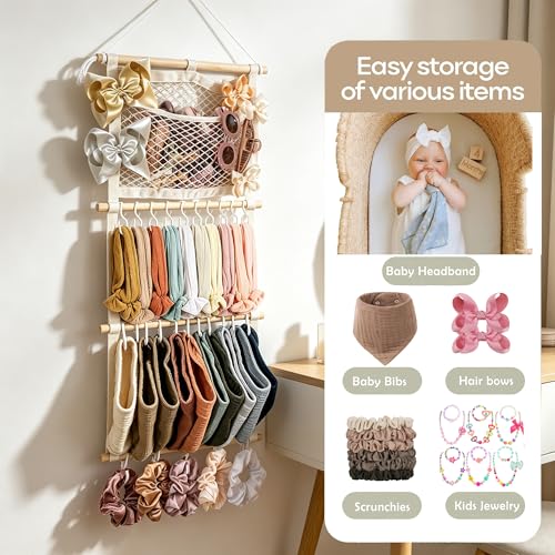 Image of kangaroo Headband Holder Hair Bows Organizer for Baby Girls Large Capacity Bow Holder Hair Accessories Wall Hanging Organizer for Toddler Baby Girl Nursery Room Decor