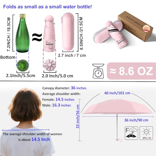 Image of BAODINI Travel Mini Umbrella for Purse with Case-Small Compact UV Umbrella Protection Sun-Lightweight Tiny Pocket Umbrella with Case for Women, Girls