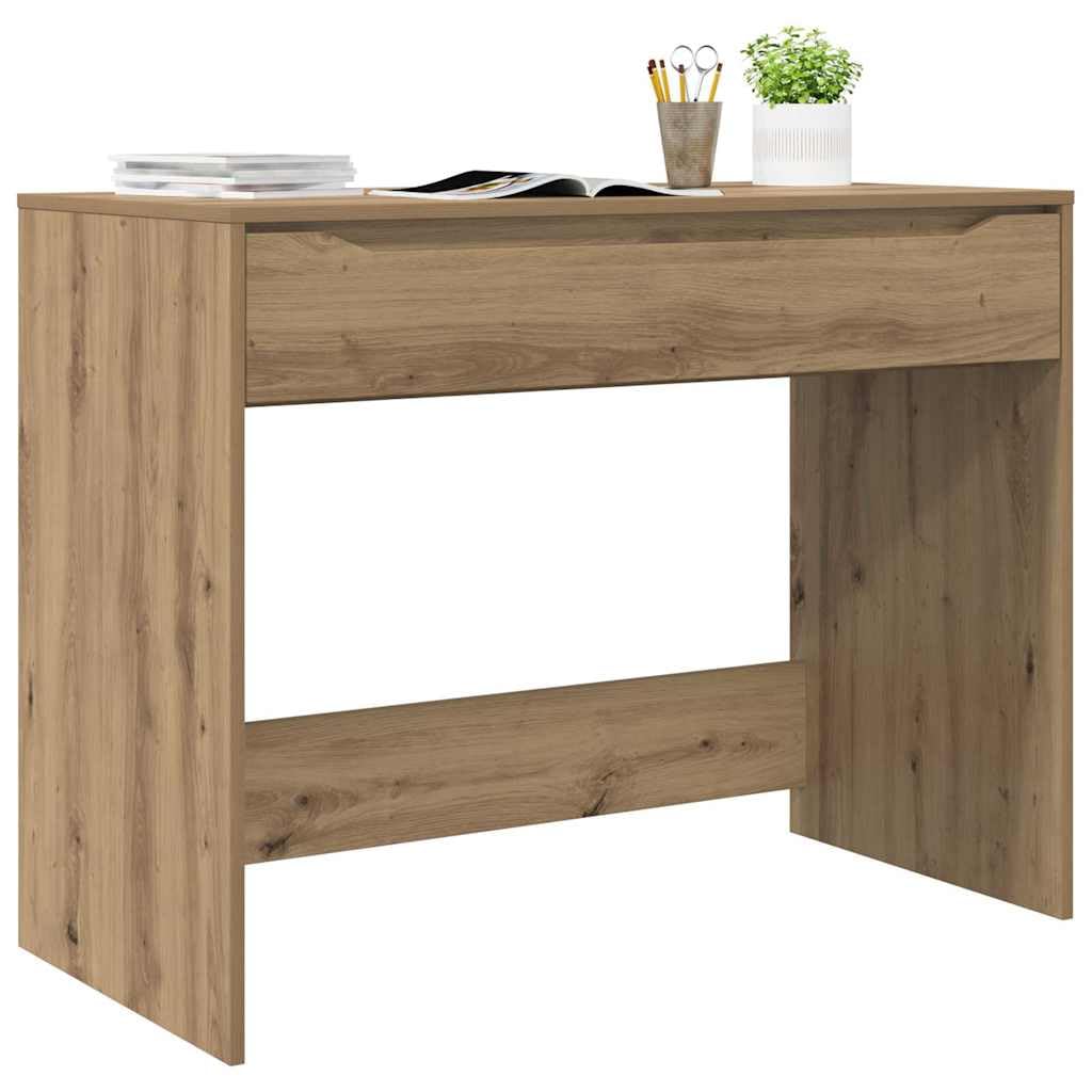 Escritorio de madera de roble Artisan, 100 x 50 x 78 cm, con cajón, mesa de oficina para oficina en casa, estudio, habitación juvenil, portátil, juegos, organización y gestión de cables