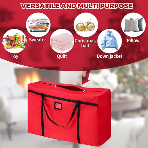 Image of Christmas Tree Storage Bag, Fits 4-5 Ft Artificial Trees, Red | Wide Dual-Zipper Opening, Reinforced Handles, Clear Label Pocket, Tear-Resistant 600D Oxford, Dust and Moisture Protection