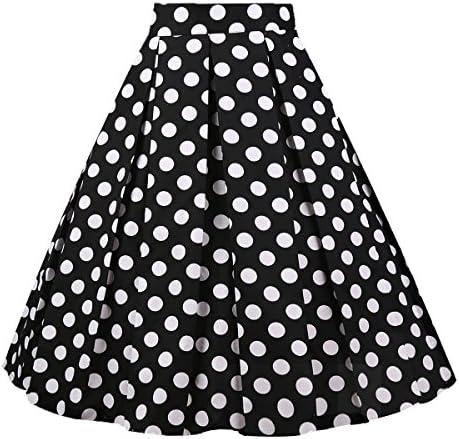 Girstunm Women's Pleated Vintage Skirt Floral Print A-line Midi Skirts with Pockets Black-White-Dot L