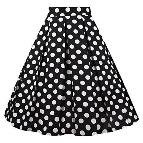 Girstunm Women's Pleated Vintage Skirt Floral Print A-line Midi Skirts with Pockets Black-White-Dot L Cover