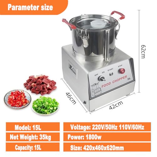 15L Picadora Eléctrica Picadora Carne y Verduras Eléctrica Trituradora Alimentos Acero Inoxidable,Picadora Batidora Eléctrica Cocina,apto para verduras, frutas, cereales, cacahuetes y jengibre 15L - imagen 2