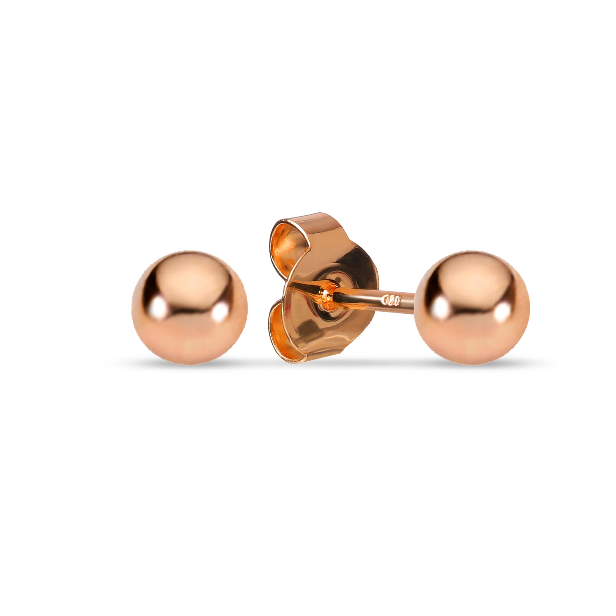 Beate Stohr Ohrstecker Rosegold 6mm - Silber 925 rosé vergoldet Kugel Ohrringe Damen - Handmade Schmuck hypoallergen - Geschenk für Frauen Mädchen