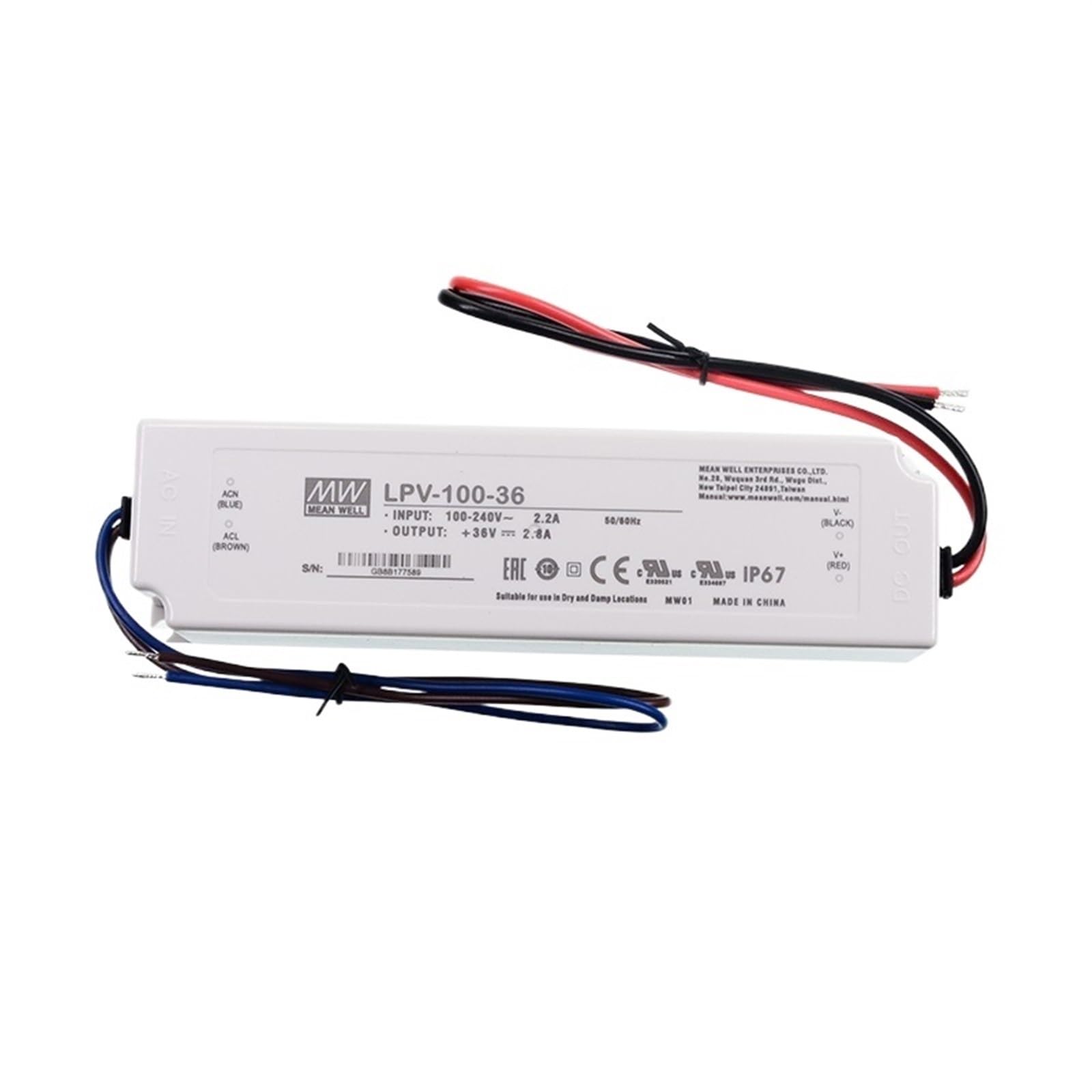 Fcarumiqp One Color Lpv-100-36 Led Driver 110/220Vac To 36V Dc 2.8A 100W Waterproof Ip67 Constant Voltage Switching Power Supply