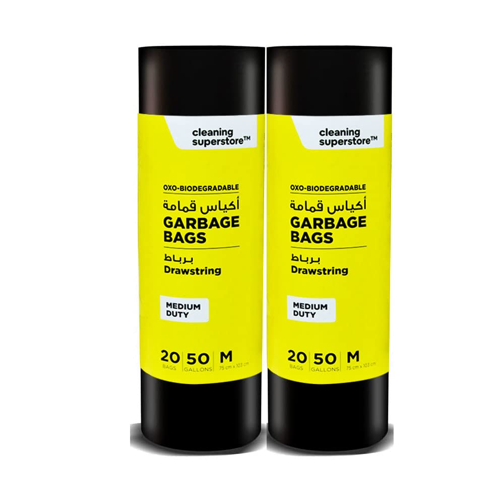 Cleany GenieCleaning Superstore Drawstring Garbage Bag (Pack of 2,50 Gallons, 75 x 103cm, 40 Bags, Black)
