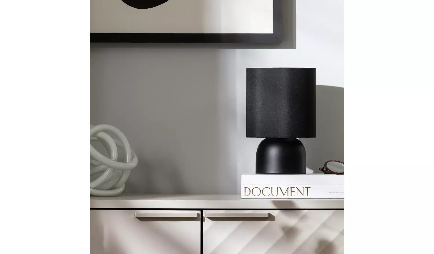 Modern Touch Table Lamp Set, Steel Construction, 25cm Height, Bedside Lighting, Pair of 2 (Black)
