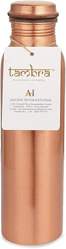 Miniatura 3 de Tambra Botella de agua de cobre puro para beber, botella de agua de cobre ayurvédica hecha a mano, tapa a prueba de fugas  Botella de cobre de