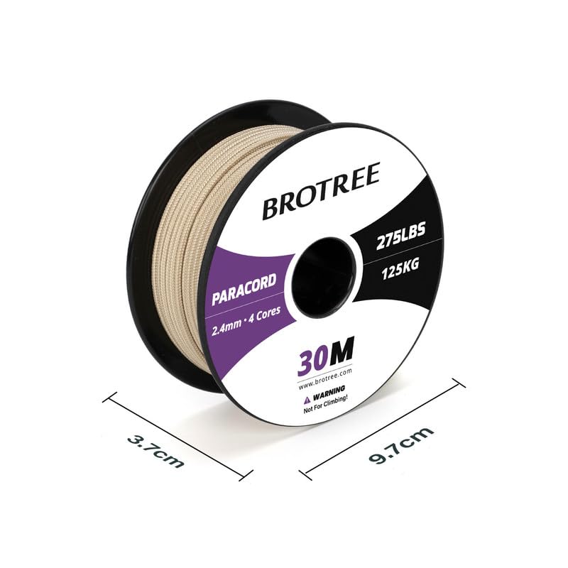 Brotree 275 Paracord 2.4mm Tactical Cord 30M Nylon Rope 4 Strands Parachute Cord for Outdoor Craft, DIY - 125kg Breaking Load (Khaki) - Image 2